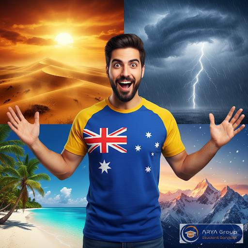 مرد متعجب از تغییرات آب و هوایی در استرالیا